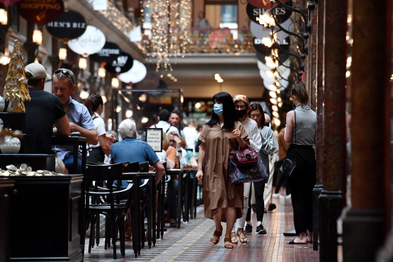 People shopping at the Strand Arcade on Monday.