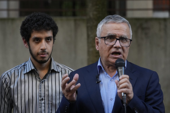 Narges Mohammadi’s husband Taghi Rahmani and their son, Ali, in Paris.