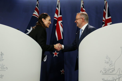 New Zealand Prime Minister Jacinda Ardern with PM Anthony Albanese in Sydney in July.