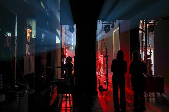 The view from the wings of the Princess Theatre during a rehearsal for the show.