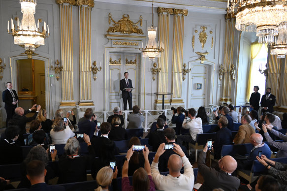 Permanent Secretary of the Swedish Academy, Mats Malm, announces the winner.