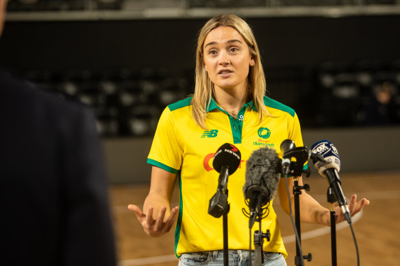 Australia’s netball captain Liz Watson fronts the media on Tuesday.