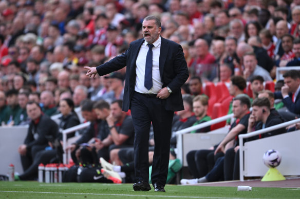 Ange Postecoglou coaching Spurs against Liverpool this month.
