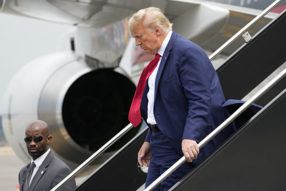Watched 24/7: Former US president Donald Trump arrives at Ronald Reagan Washington National Airport to face a judge in DC on federal conspiracy charges on Friday.