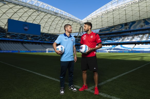 Sydney FC captain Luke Brattan and Western Sydney Wanderers star Milos Ninkovics face off at Allianz Stadium on Thursday.