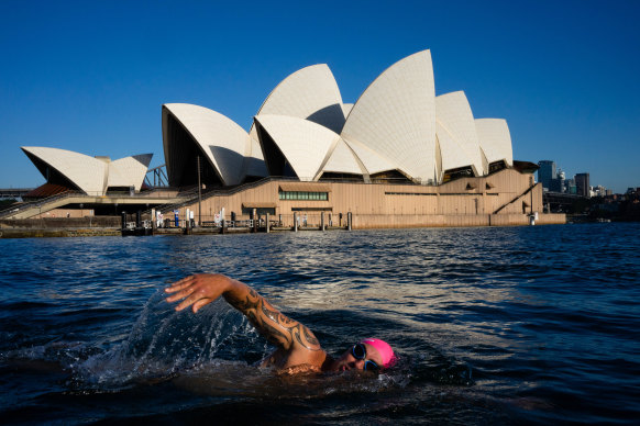 Marty Filipowski began swimming near the Sydney Opera House during the lockdown. 