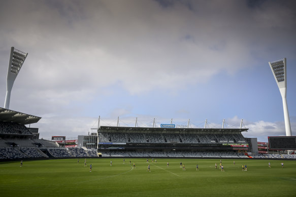 The Cats train at GMHBA Stadium (formerly Kardinia Park) in September last year.