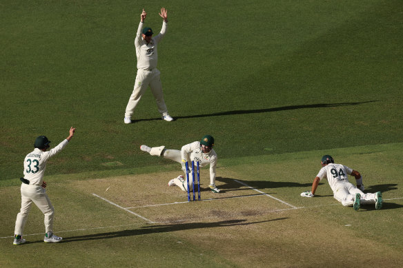 Shan Masood makes his ground, just.