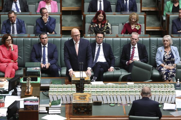 Opposition Leader Peter Dutton speaks following the prime minister’s ministerial statement on the Closing the Gap report.