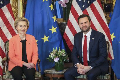 European Commission President Ursula von der Leyen with US Vice President J.D. Vance in Paris this month.