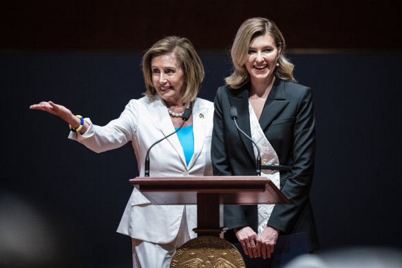 House Speaker Nancy Pelosi introduces Olena Zelenska, the first lady of Ukraine, before she addresses members of Congress in Washington on Wednesday.