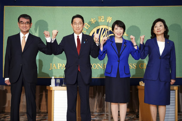 The four candidates for leadership of the LDP: (from left) Taro Kono, Fumio Kishida, Sanae Takaichi and Seiko Noda.