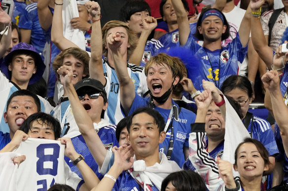 Ecstatic Japanese fans in Qatar.