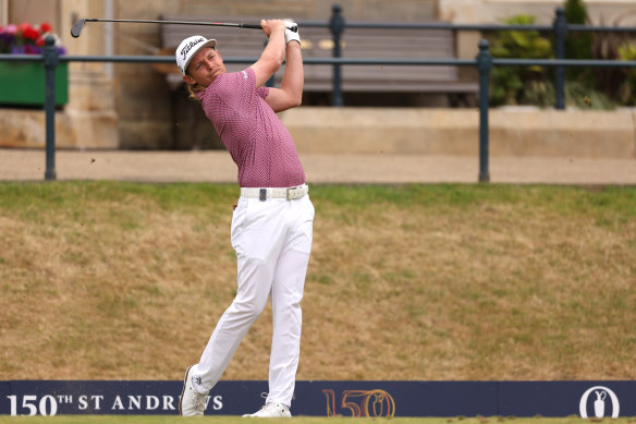 Cameron Smith tees off the first hole during the final round of the British Open.