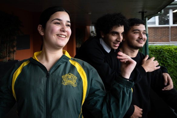 Irem Onur, Ahmad Altaq and Nek Sultan were relieved walking out of their HSC Mathematics exam on Thursday.
