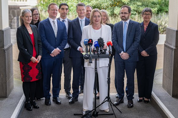 Jacinta Allan introduces her new ministry at a press conference on Wednesday.