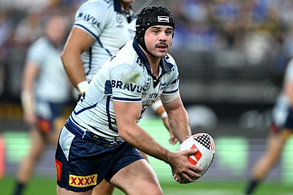 Cowboys hooker Reed Mahoney in action against the Knights in Las Vegas.