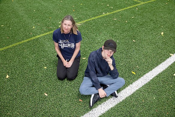 Catriona Carver from the Natural Turf Alliance, pictured with her son, Max, at their local park. 