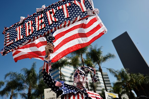 Protestors demonstrate in Los Angeles, California. 