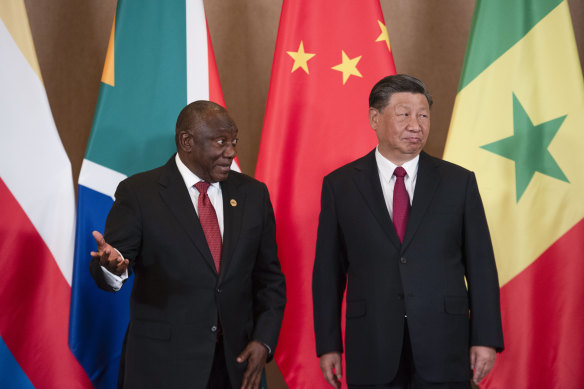 South African President Cyril Ramaphosa (left) and Chinese President Xi Jinping on the last day of the BRICS Summit in Johannesburg.