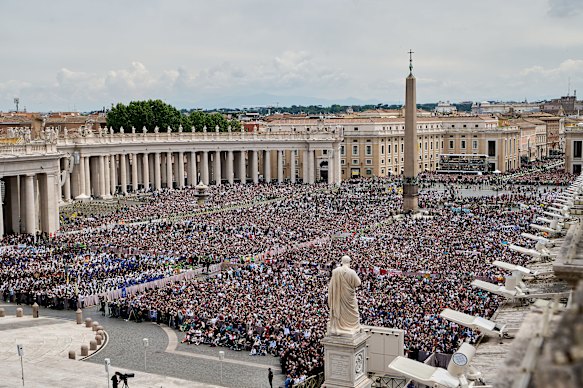 An estimated 100,000 worshippers were at St Peter’s Basilica to hear the Pope speak on Sunday.