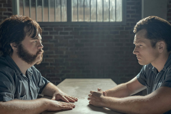 Paul Walter Hauser with Taron Egerton  in Black Bird.