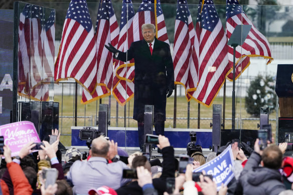 Donald Trump speaks to supporters just before the US Capitol riots.