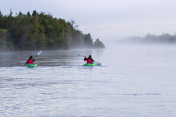 Kayak excursion. The island failed to impress Charles Darwin.
