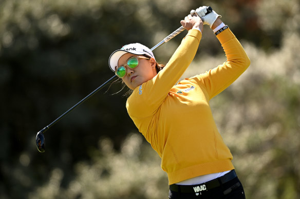 Minjee Lee tees off at the third hole in the first round of the Women’s British Open.