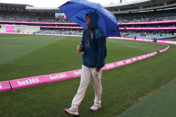 Always look on the bright side of life: Matt Renshaw takes a walk earlier in the day.