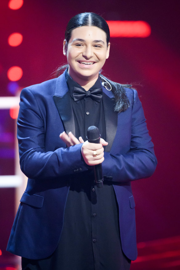Leo Abisaab, then 14, performing on The Voice.