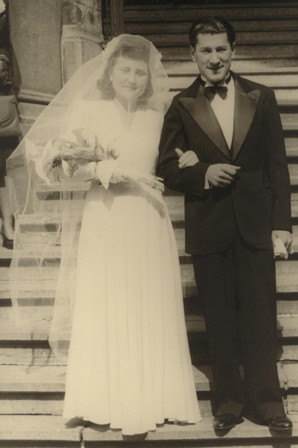 Flore and Eddie Jaku on their wedding day in Belgium, April 20, 1946.