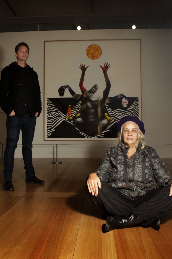 Brook Andrew unveils his portrait of Professor Marcia Langton at Canberra’s National Portrait Gallery in 2010. 