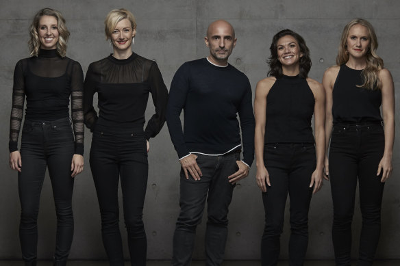 This year's New Breed choreographers with the Sydney Dance Company's artistic director Rafael Bonachela.