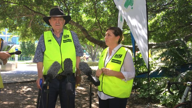 Environment Minister Leeanne Enoch (right) with Clean Up Australia founder Ian Kiernan in Brisbane.