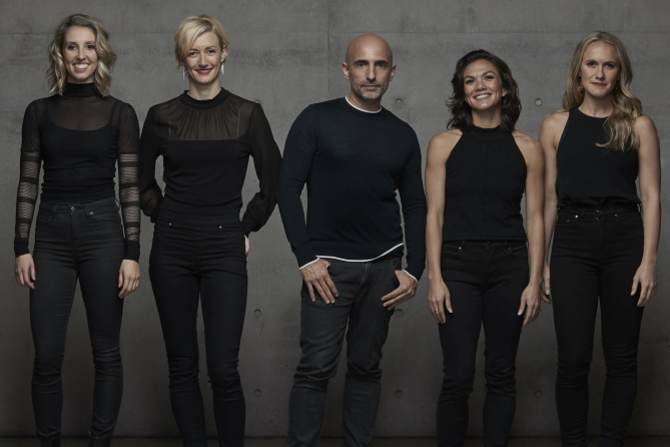 This year's New Breed choreographers with the Sydney Dance Company's artistic director Rafael Bonachela.