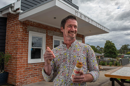 Josh Thomas outside the East Handy Bar, in a former Bairnsdale milk bar.