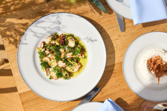 Local octopus with salsa verde and pickled chilli.