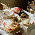 Lunch at Tedesca Osteria begins with an opening bracket of snacks.