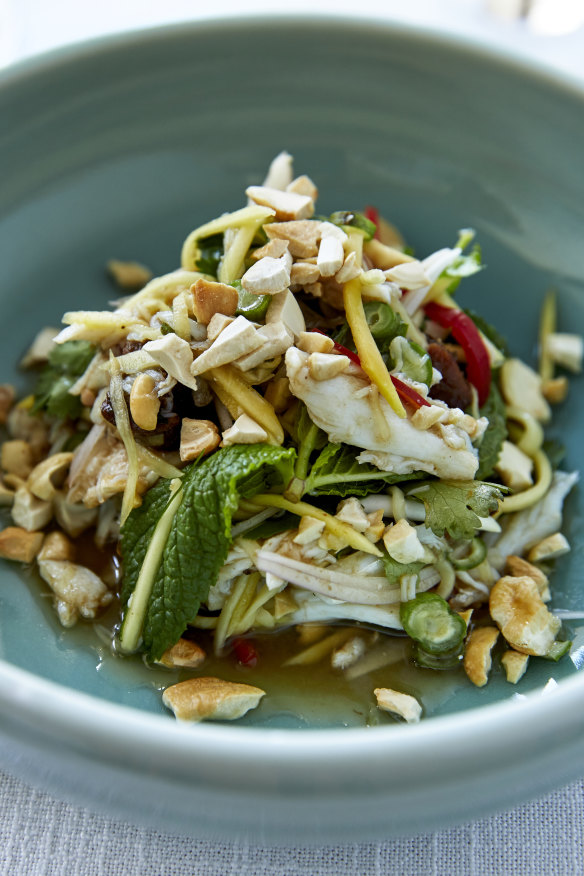 Thai-style salad with blue swimmer and sweet pork.