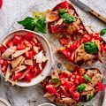 Adam Liaw’s bruschetta topped with tuna and tomato combines proteins and carbs.