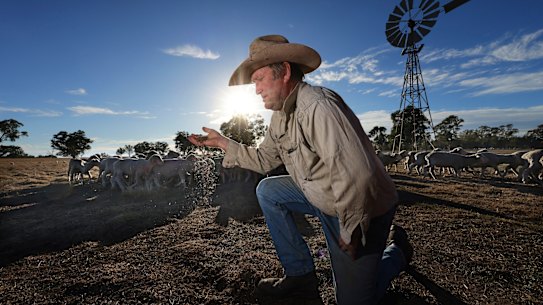 Sheep farmer Duncan Barber on his Coliban Park property near Redesdale in Victoria. 