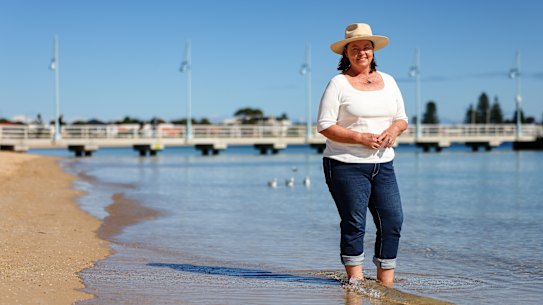 Federal Resources Minister and Brand MP Madeleine King at Rockingham Beach.