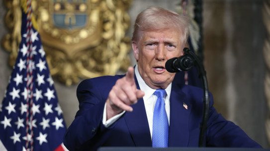 Donald Trump addresses the media at Mar-a-Lago.