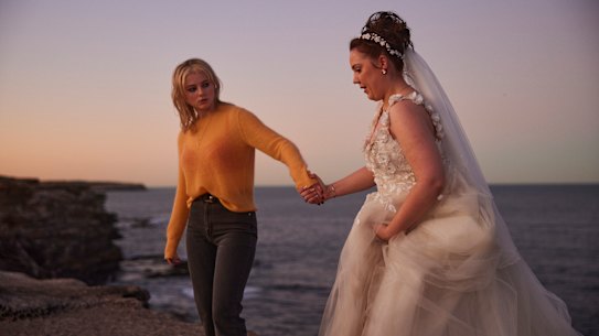 In her first intervention Vivian (Thomasin McKenzie) talks down a suicidal bride (Contessa Treffone) in the hugely ambitious series Totally Completely Fine.