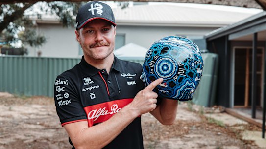alteri Bottas with his first nations designed helmet. Credit: Alfa Romeo F1 Team