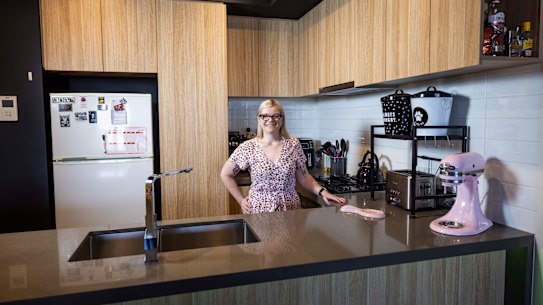Kathleen Locke in her kitchen.