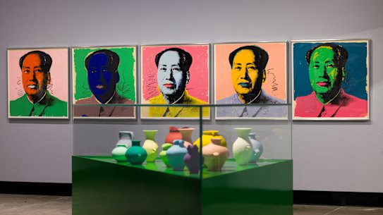 Foreground: Painted vases, 2006, Ai Weiwei
Background: Mao, 1972, Andy Warhol