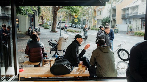 Customers outside Artificer, Surry Hills.