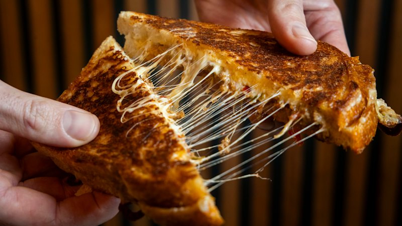 This A+ spiced-up Chinese bolognese toastie has a satisfying cheese pull